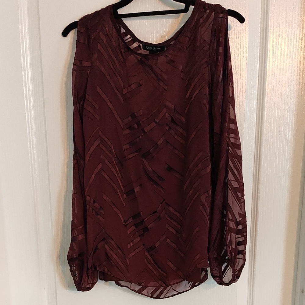 White House Black Market Maroon Geometric Blouse